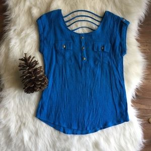 Royal Blue Medium Dress Shirt Gold Buttons